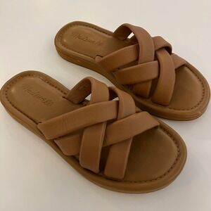Madewell The Puffy Bianca Slide Sandals English Saddle Leather Tan Brown Size 6